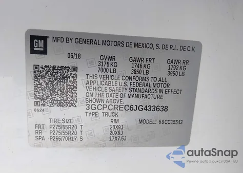 2018 Chevrolet Silverado 1500 1Lt from USA, damaged, VIN 3GCPCREC6JG433638